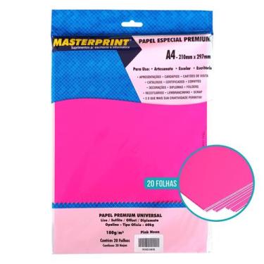 Imagem de Papel Neon Pink A4 180g para Artesanato Decoração Enfeites com 20 Folh