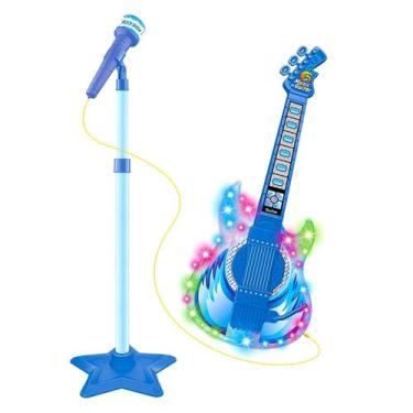 Imagem de Guitarra E Microfone Com Pedestal Rock Show Azul - Dm Toys