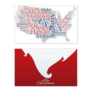 Imagem de Mapa da América dos EUA com a cidade Wordcloud Holiday Merry Christmas Cartões de parabéns Mensagem de Natal