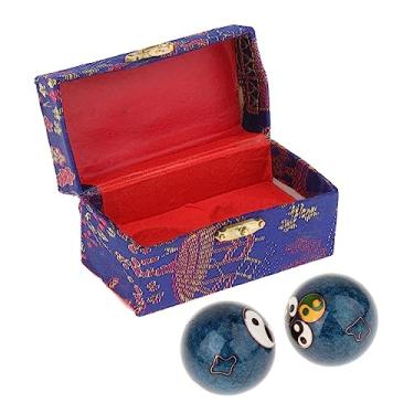 Imagem de Vaveren 2 peças bolas de massagem para as mãos bolas de baoding com caixa de armazenamento duráveis suaves bolas de handebol chinesas para crianças pais de, Gossip Blue