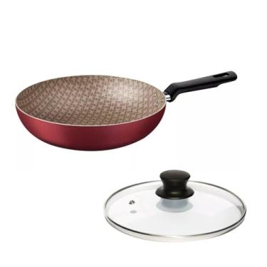 Imagem de Frigideira Funda Loreto Antiaderente Com Tampa de Vidro Vermelho 24 Cm