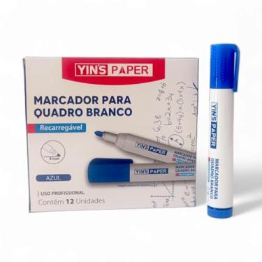 Imagem de Marcador Para Quadro Branco Lousa Canetão Azul Recarregável Kit 12 Canetas