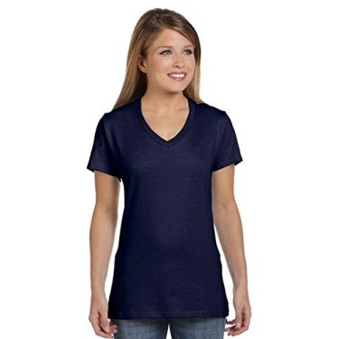 Imagem de Hanes Camiseta feminina Nano-T® com decote em V, Azul marino, XXG