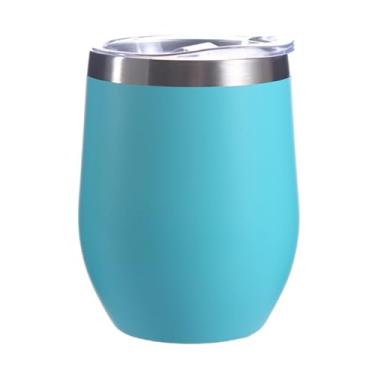 Imagem de Gteller Copo de vinho de aço inoxidável de 354 ml, copos sem haste com tampa, caneca de viagem com isolamento de parede dupla, perfeita para vinho, café, bebidas, champanhe, coquetéis (azul claro)