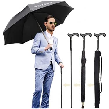 Imagem de Wrzbest Guarda-chuva 2 em 1 para caminhadas – Guarda-chuva com aba para caminhadas com nervuras de quebra-vento, aço de tungstênio sólido resistente – para escalada, caminhada, para pendurar na chuva