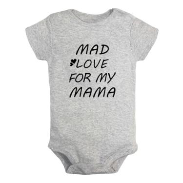 Imagem de iDzn Macacão unissex Mad Love For Mama para bebês recém-nascidos macacão infantil roupas gráficas roupas infantis, Cinza, 12-18 Months