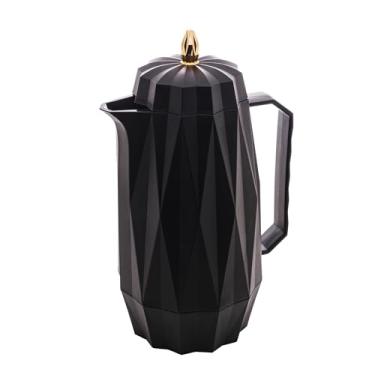 Imagem de LYOR Garrafa Térmica de Plástico Diamond Preta 1L - Utensílios de Cozinha - Mesa Posta - Decoração - Itens Para Casa- Perfeita Para Café e Chá - Mantém a Temperatura de Bebidas Quentes e Geladas