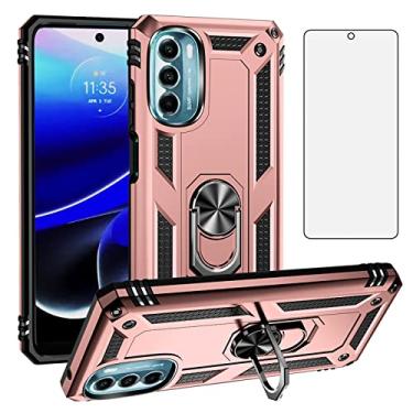 Imagem de Capa compatível com Motorola Moto G 5G 2022 com protetor de tela de vidro temperado e suporte de anel com suporte magnético para celular MotoG G5G 2022 XT2213-3 XT2213-2 feminino masculino ouro rosa