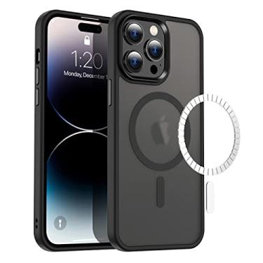 Imagem de Capa magnética projetada para iPhone 14 Pro Max, capa transparente magnética forte, parte traseira fosca rígida translúcida, amortecedor de silicone macio com chaves de liga de alumínio, capa