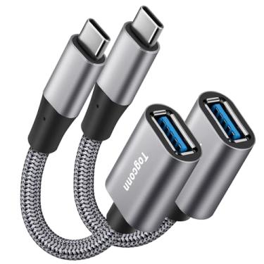 Imagem de Adaptador USB-C para USB 3.1 (pacote com 2), cabo OTG tipo C trançado de nylon USB C macho para conector USB A 3.0 fêmea para iPhone 15, iPhone 15 ProMax, Samsung S23 Ultra, MacBook Pro, MacBook