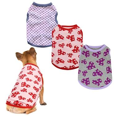 Imagem de CooShou 3 peças camisas de férias para cães roupas de dia dos namorados roupas rosa vermelho coração padrão filhote cachorro primavera verão camisa para raças pequenas filhote gato M