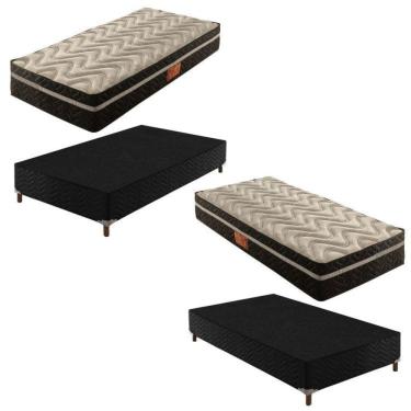 Imagem de 2 Bases Box Solteiro Íris 42x88x188cm com Kit com 2 Colchões Solteiro Molas Extrapedic Íris 28x88x18 Preto Elegancy