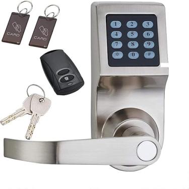 Imagem de Fechadura de porta inteligente, fechadura digital LUOOV, destrave com controle remoto, cartão M1, código e chave, direção da alça reversível (para orientação da mão esquerda)