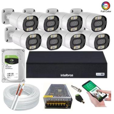 Imagem de Kit Dvr Intelbras 8 Canais H.265 1tb 8 Câmeras Full Hd Imagem Colorida