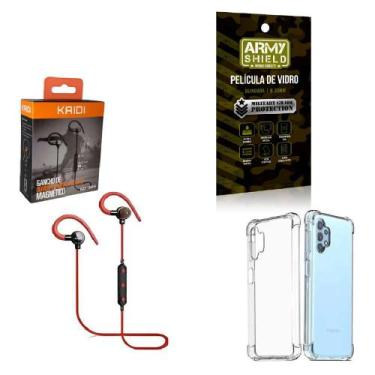 Imagem de Kit Capinha Samsung A32 4G Fone Bluetooth Esportivo e Película de vidr