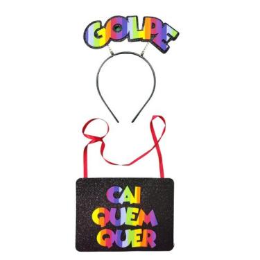Imagem de Kit 2 Peças Tiara e Placa de Carnaval Golpe EVA Colorido EVA Vivarte -