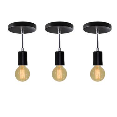 Imagem de kit 3x Pendente Tubo Cilindro Alumínio Preto + Filamento Carbono G95 2