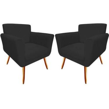 Imagem de Kit 2 Poltronas Decorativa Sabrina Couro Preto Pés Madeira Ms Decor - 