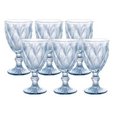Imagem de Jogo 6 Taças de Vidro Diamond Diamante Azul Metálico para Água 325ml L