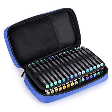 Imagem de Estojo de transporte para marcadores de arte com extremidade dupla TSKY - 60 compartimentos para armazenamento de marcadores com zíper em tela para marcadores Sharpie de tinta Prismacolor Touch Spectrum Noir, apenas organizador de carteira vazio, Azul, 1