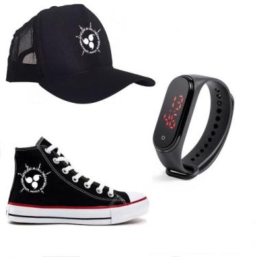 Imagem de Tênis Star Boné E Relógio Kit Do Naruto Selo - Milene Store, Preto, 26