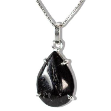 Imagem de Colar Gota Pedra Turmalina Preta 14mm Natural Prata 950 - Cristaisdecu