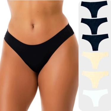 Imagem de Kit 6 Calcinhas Sem Costura Corte Laser Tanga - COZY, 3 pretas 2 beges