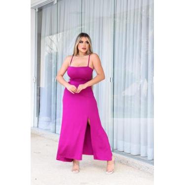 Imagem de Vestido Longo Fenda na Perna Laço nas Costas - luh may, Fúcsia, P