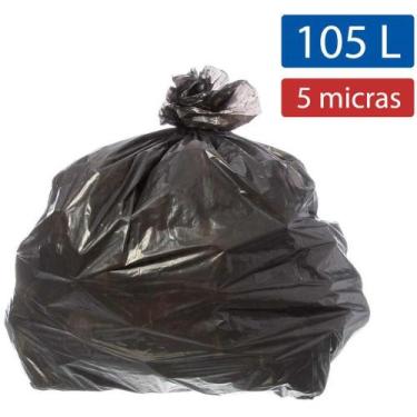 Imagem de Saco para Lixo 105L Preto 75X90CM 5 Micras - Pacote com 100 Unidades -