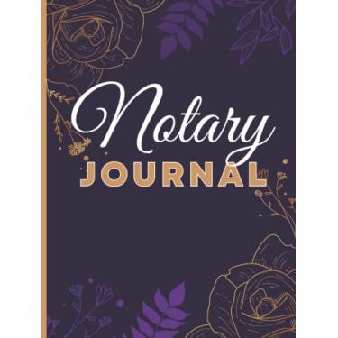 Imagem de Hardcover Notary Journal: 8.5x11 Large Notarial Logbook/With 200 Numbered Pages - Two Records Logs Per Page / 400 Records/Modern Gold Floral on Dark Purple/Ledger Book Gift For Signing Agents