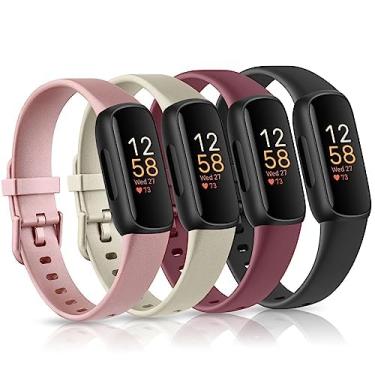 Imagem de Vancle Pacote com 4 pulseiras de silicone esportivas ajustáveis para Fitbit Inspire 3 Fitness Tracke (ouro rosa/ouro/vermelho/preto)