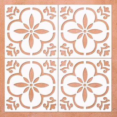 Imagem de Estêncil reutilizável de piso de 20 x 20 cm, estêncil de concreto para pintura de pisos, azulejos, passarela, pátio, varanda frontal, piso de concreto, pacote com 4, padrão mexicano