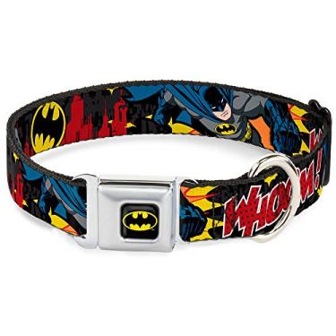 Imagem de Buckle-Down Coleira para cães com fivela de cinto de segurança - Batman em ação WHOOM! Horizonte vermelho - 2,54 cm de largura - Serve para pescoço de 38,1-66,04 cm - Grande