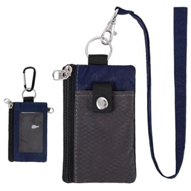 Imagem de MASAPHlL Carteira pequena com cordão para mulheres/homens com porta-crachá de identificação com bloqueio de RFID, bolsa minimalista de nylon com zíper, carteira de pescoço de viagem com chaveiro,