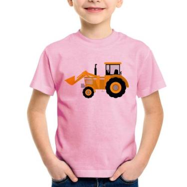 Imagem de Camiseta Infantil Trator Pá Carregadeira Amarelo - Foca na Moda, Rosa 
