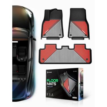 Imagem de YHTAUTO Tapetes de carro vermelho Crepúsculo atualizados para Tesla Model Y 2020 2021 2022 2023 2024, TPE Dual-Tone All Weather Car Mats, ajuste personalizado modelo Y acessórios interiores