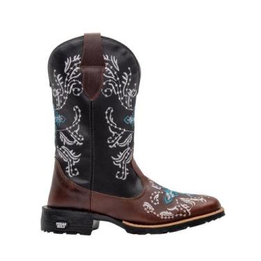 Imagem de Bota Texana Feminina Country Texas Gold Bordado Azul Bico Quadrado, 35