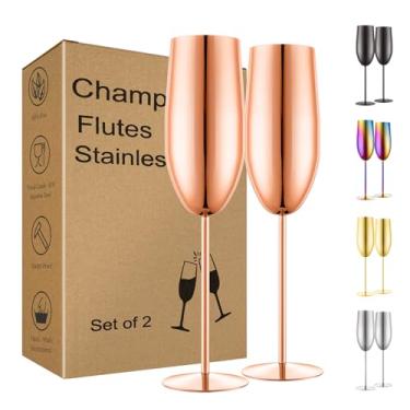 Imagem de UNISWEET Conjunto de 2 taças de champanhe de aço inoxidável, taças de champanhe são perfeitas para champanhe, coquetéis, vinho branco tinto, suco de frutas, qualquer bebida quente ou fria. (ouro rosa)