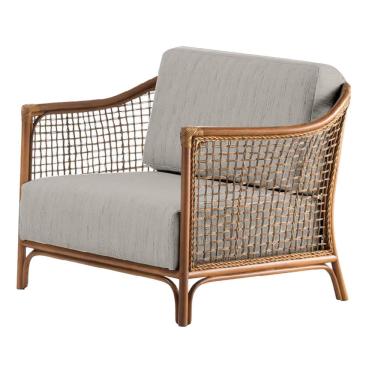 Imagem de Poltrona com braço Oslen Algodão Cinza Madeira Cedro Junco Natural Terracota