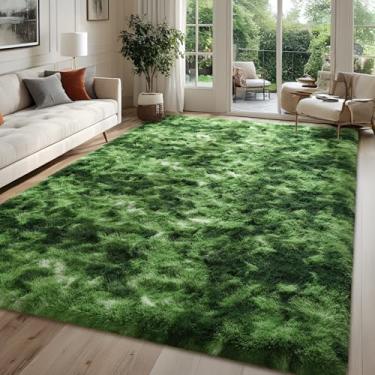 Imagem de FALARK Tapetes para quarto, sala de estar, tapete de área tingido verde escuro de 1,5 x 2,1 m, tapete macio, lavável, tapetes modernos antiderrapantes para casa, interior, cabeceira, berçário,