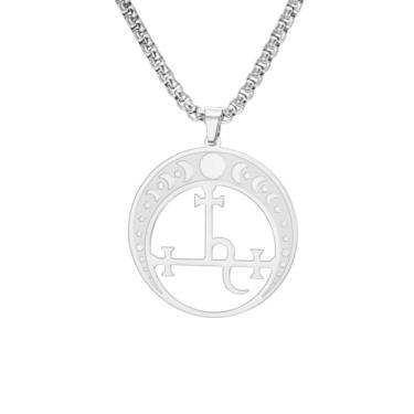 Imagem de EUEAVAN Lilith Colar feminino Sigil of Lilith Goddess Moon Phase Colar com pingente bruxa pagã Hecate Mitologia Amuleto Tripla Lua Deusa Joias Presentes Bruxos Homens, Medium, Aço inoxidável, Sem