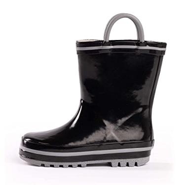 Imagem de NORTY Botas de chuva de borracha para crianças – Botas de borracha impermeáveis para meninos e meninas botas de chuva sólidas e estampadas para crianças e crianças, Preto/prata, 12 Little Kid