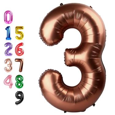 Imagem de 40 Inch 3Rd Birthday Number Balloon, Coffee Brown Happy Birthday Balloon for Girls Boys Babies, Helium Number Balloons for 3 13 23 30 Wedding Bridal Shower Anniversary Party