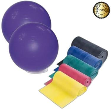 Imagem de Kit Faixas Elásticas 5 Intensidades + 2 Bola Pilates 65 Cm - Infinity
