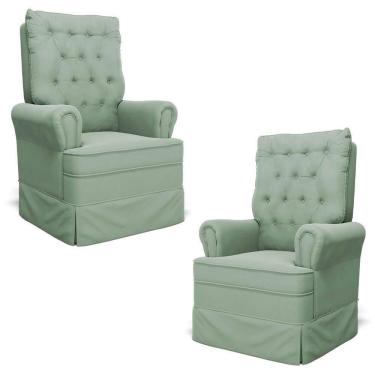 Imagem de Kit 02 Poltronas De Amamentação E Descanso Com Balanço Laís G05 Veludo Verde - Mpozenato