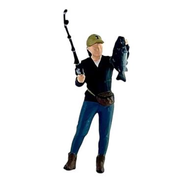 Imagem de Kokiya 1/64 Figura de pesca em escala Pessoas Modelo de DIY Artesas de arte Acessórios paisagísticos Figura Photo Props Resina Ornamento, com Peixe