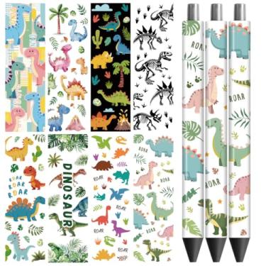 Imagem de Peacoblue Adesivo de transferência UV DTF envoltório de caneta dinossauros - 48 peças à prova d'água impressão HD UV DTF caneta adesivos decalques para caneta lápis personalizada DIY artesanato