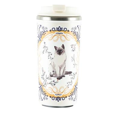 Imagem de 300 ml e 450 ml, 286.3 g e 430.9 g, aço inoxidável 304 e revestimento de cerâmica caneca de café interior, acompanha xícara de café com uma base de ventosa, abertura de tampa com um clique, dois