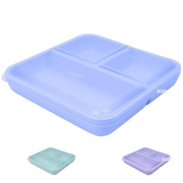 Imagem de Pote Marmita Chicago Dup 1L 3 Divisórias Tampa Hermética Micro-Ondas Lava-Louças Freezer Bpa Free (Azul Serenity)