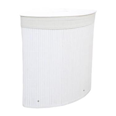 Imagem de Ioensy Cesto de roupa suja de bambu de canto, cesto de roupa suja, de toalhas, organizador de brinquedos com tampa e forro removível para sala de jogos